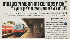 צילום כתבה מהעיתון עם הכותרת ״אם יופסקו עבודות החשמול בשבתות זה יעלה למשק 750 מיליון שקל״